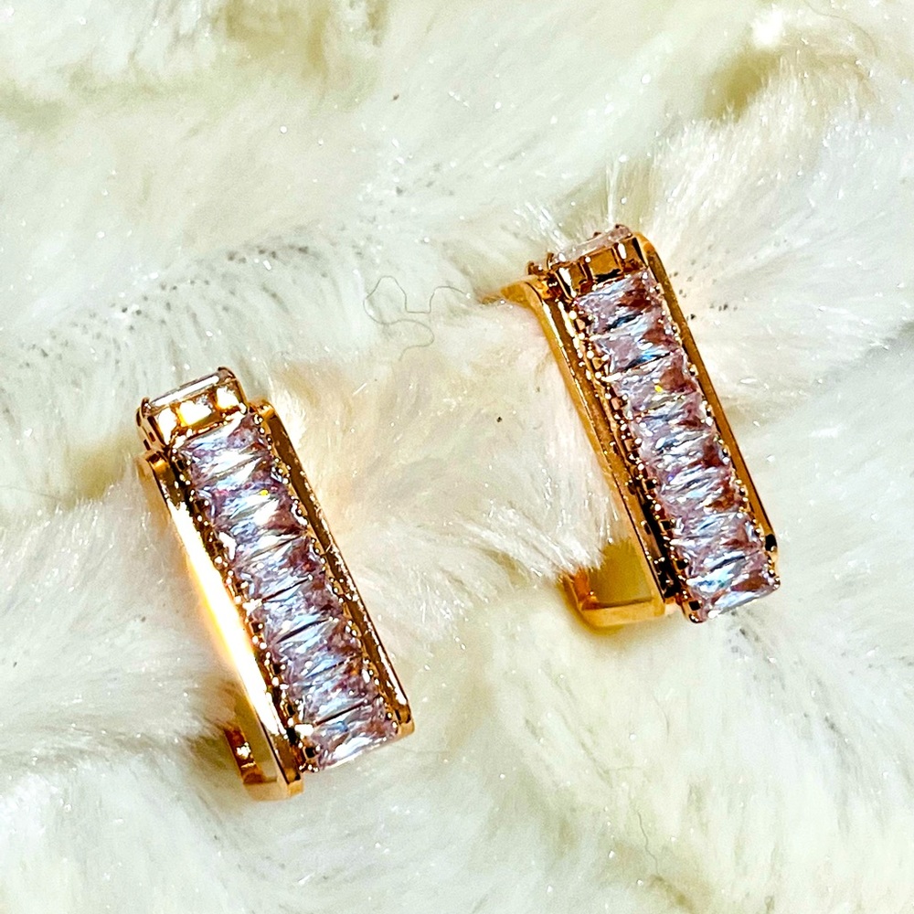 Rhinestone gold tone rectangle earrings